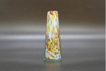 昭和レトロ　戦前　大正　置くだけでお部屋のアクセントになる古いマーブルガラス花瓶2個セット(六角、一輪挿し、花入、花器、硝子)(R-076617)