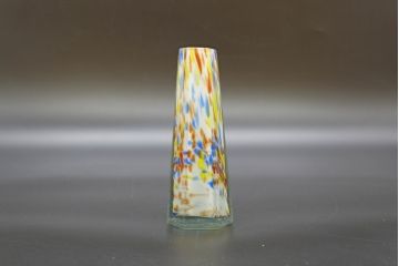 昭和レトロ　戦前　大正　置くだけでお部屋のアクセントになる古いマーブルガラス花瓶2個セット(六角、一輪挿し、花入、花器、硝子)(R-076617)