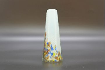 昭和レトロ　戦前　大正　置くだけでお部屋のアクセントになる古いマーブルガラス花瓶2個セット(六角、一輪挿し、花入、花器、硝子)(R-076618)