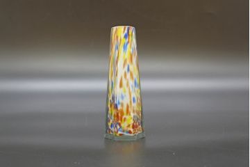 昭和レトロ　戦前　大正　置くだけでお部屋のアクセントになる古いマーブルガラス花瓶2個セット(六角、一輪挿し、花入、花器、硝子)(R-076618)