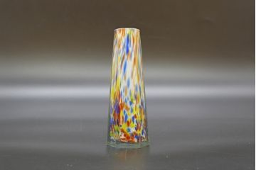 昭和レトロ　戦前　大正　置くだけでお部屋のアクセントになる古いマーブルガラス花瓶2個セット(六角、一輪挿し、花入、花器、硝子)(R-076618)