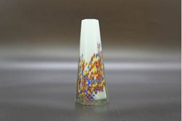 昭和レトロ　戦前　大正　置くだけでお部屋のアクセントになる古いマーブルガラス花瓶2個セット(六角、一輪挿し、花入、花器、硝子)(R-076619)