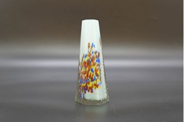 昭和レトロ　戦前　大正　置くだけでお部屋のアクセントになる古いマーブルガラス花瓶2個セット(六角、一輪挿し、花入、花器、硝子)(R-076619)