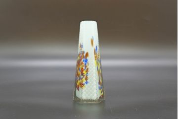 昭和レトロ　戦前　大正　置くだけでお部屋のアクセントになる古いマーブルガラス花瓶2個セット(六角、一輪挿し、花入、花器、硝子)(R-076619)