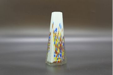 昭和レトロ　戦前　大正　置くだけでお部屋のアクセントになる古いマーブルガラス花瓶2個セット(六角、一輪挿し、花入、花器、硝子)(R-076619)