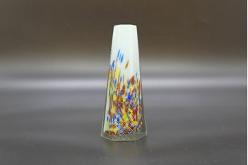 昭和レトロ　戦前　大正　置くだけでお部屋のアクセントになる古いマーブルガラス花瓶2個セット(六角、一輪挿し、花入、花器、硝子)(R-076619)