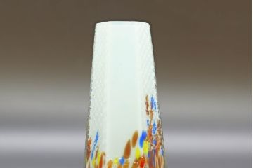 昭和レトロ　戦前　大正　置くだけでお部屋のアクセントになる古いマーブルガラス花瓶2個セット(六角、一輪挿し、花入、花器、硝子)(R-076619)