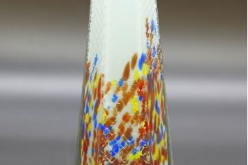 昭和レトロ　戦前　大正　置くだけでお部屋のアクセントになる古いマーブルガラス花瓶2個セット(六角、一輪挿し、花入、花器、硝子)(R-076619)