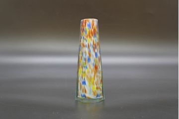昭和レトロ　戦前　大正　置くだけでお部屋のアクセントになる古いマーブルガラス花瓶2個セット(六角、一輪挿し、花入、花器、硝子)(R-076619)