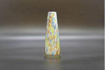 昭和レトロ　戦前　大正　置くだけでお部屋のアクセントになる古いマーブルガラス花瓶2個セット(六角、一輪挿し、花入、花器、硝子)(R-076620)