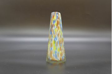 昭和レトロ　戦前　大正　置くだけでお部屋のアクセントになる古いマーブルガラス花瓶2個セット(六角、一輪挿し、花入、花器、硝子)(R-076620)