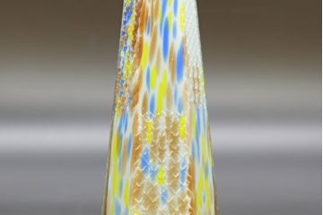 昭和レトロ　戦前　大正　置くだけでお部屋のアクセントになる古いマーブルガラス花瓶2個セット(六角、一輪挿し、花入、花器、硝子)(R-076620)