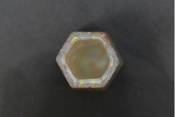 昭和レトロ　戦前　大正　置くだけでお部屋のアクセントになる古いマーブルガラス花瓶2個セット(六角、一輪挿し、花入、花器、硝子)(R-076620)