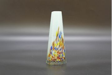 昭和レトロ　戦前　大正　置くだけでお部屋のアクセントになる古いマーブルガラス花瓶2個セット(六角、一輪挿し、花入、花器、硝子)(R-076621)