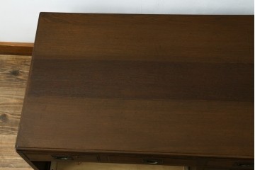 和製アンティーク　ナラ材　上手物の高級品!埋め込み取っ手など凝った造りの片袖机　(R-076625)