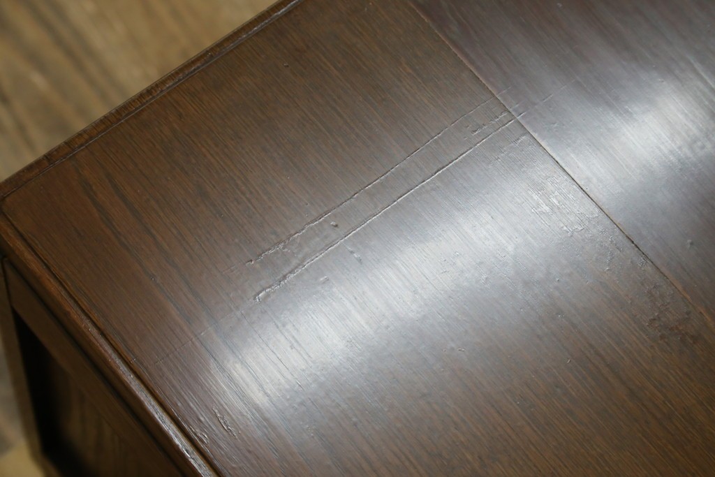 和製アンティーク　ナラ材　上手物の高級品!埋め込み取っ手など凝った造りの片袖机　(R-076625)