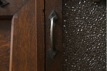 和製アンティーク　上手物　ナラ材　象嵌入り　木目を楽しめるデザインが魅力的なライティングビューロー(ワークデスク、簿記机、座机、収納棚、戸棚、在宅用、在宅ワーク用)(R-076631)
