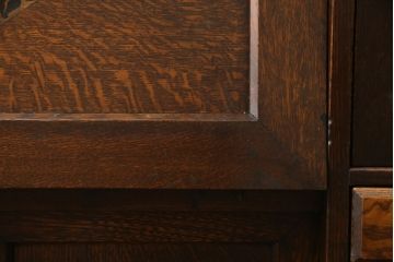 和製アンティーク　上手物　ナラ材　象嵌入り　木目を楽しめるデザインが魅力的なライティングビューロー(ワークデスク、簿記机、座机、収納棚、戸棚、在宅用、在宅ワーク用)(R-076631)