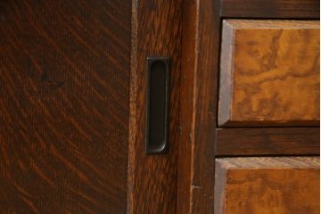 和製アンティーク　上手物　ナラ材　象嵌入り　木目を楽しめるデザインが魅力的なライティングビューロー(ワークデスク、簿記机、座机、収納棚、戸棚、在宅用、在宅ワーク用)(R-076631)