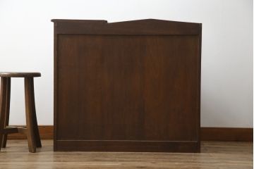 和製アンティーク　上手物　ナラ材　象嵌入り　木目を楽しめるデザインが魅力的なライティングビューロー(ワークデスク、簿記机、座机、収納棚、戸棚、在宅用、在宅ワーク用)(R-076631)