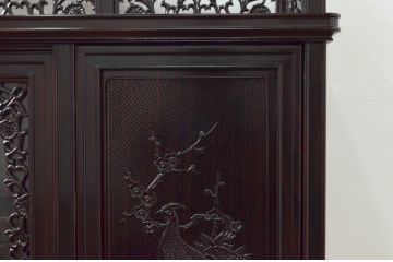 和製ビンテージ　未使用　展示品　黒檀(黒タン、コクタン、唐木)材　艶のある落ち着いた木の色味と重厚な佇まいが魅力的なサイドボード(収納棚、戸棚、飾り棚、サイドキャビネット、ヴィンテージ)(R-076644)