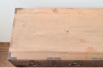 和製アンティーク　前面欅(ケヤキ)材　上杢　時代の流れを感じる佇まいが趣深い会津帳場箪笥(時代箪笥、和タンス、収納たんす、整理箪笥、引き出し)(R-076646)