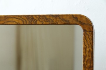 和製アンティーク　指物工芸家具　透かし彫り入り　タモ材の力強い杢目が目を惹く姿見　(R-076651)
