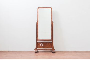 和製アンティーク　指物工芸家具　タモ材　力強い杢目が目を惹く姿見(スタンドミラー、鏡)(R-076651)
