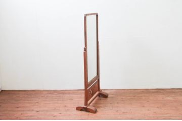 和製アンティーク　指物工芸家具　タモ材　力強い杢目が目を惹く姿見(スタンドミラー、鏡)(R-076651)