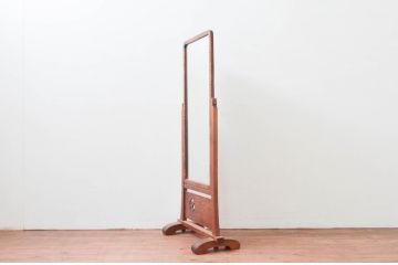 和製アンティーク　指物工芸家具　タモ材　力強い杢目が目を惹く姿見(スタンドミラー、鏡)(R-076651)