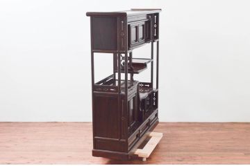 和製ビンテージ　未使用　展示品　シャム柿　艶のある深い木の色味が魅力的な飾り棚(違い棚、茶棚、戸棚、収納棚、ヴィンテージ)(R-076652)