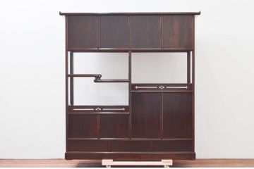 和製ビンテージ　未使用　展示品　シャム柿　艶のある深い木の色味が魅力的な飾り棚(違い棚、茶棚、戸棚、収納棚、ヴィンテージ)(R-076652)