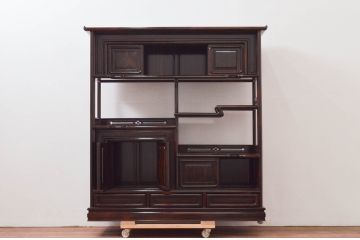 和製ビンテージ　未使用　展示品　シャム柿　艶のある深い木の色味が魅力的な飾り棚(違い棚、茶棚、戸棚、収納棚、ヴィンテージ)(R-076653)