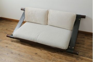 中古　大塚家具購入　モリシゲ(MORISHIGE/森繁)　ユニークなデザインが空間のアクセントになる2人掛けソファ(二人掛け、2P)(R-076655)