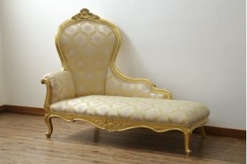 中古　美品　イタリア高級家具　SILIK(シリック)　ロココ調　優雅でロマンチックな雰囲気溢れるシェーズロング(カウチソファ、2人掛けソファ、2P、長椅子、二人掛け)(定価約190万円)(R-076658)