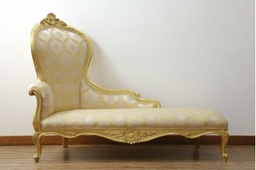 中古　美品　イタリア高級家具　SILIK(シリック)　ロココ調　優雅でロマンチックな雰囲気溢れるシェーズロング(カウチソファ、2人掛けソファ、2P、長椅子、二人掛け)(定価約190万円)(R-076658)