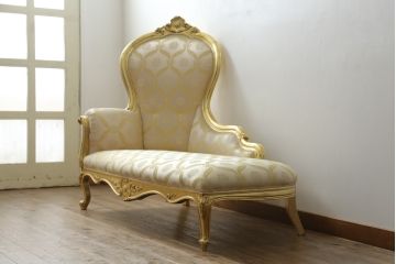 中古　美品　イタリア高級家具　SILIK(シリック)　ロココ調　優雅でロマンチックな雰囲気溢れるシェーズロング(カウチソファ、2人掛けソファ、2P、長椅子、二人掛け)(定価約190万円)(R-076658)