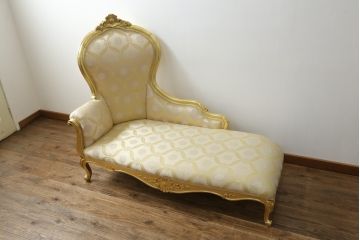 中古　美品　イタリア高級家具　SILIK(シリック)　ロココ調　優雅でロマンチックな雰囲気溢れるシェーズロング(カウチソファ、2人掛けソファ、2P、長椅子、二人掛け)(定価約190万円)(R-076658)