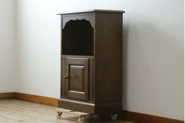 中古　神戸洋家具　オーク材　彫刻入り　落ち着いた色味が魅力的な電話台　(R-076663)