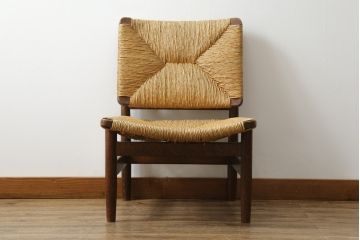 ジャンク品　和製ビンテージ　松本民芸家具　ナラ材　アジアンテイストのお部屋におすすめなラッシチェア(低椅子、ラウンジチェア、ダイニングチェア、椅子、イス、ヴィンテージ)(R-076664)