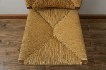 ジャンク品　和製ビンテージ　松本民芸家具　ナラ材　アジアンテイストのお部屋におすすめなラッシチェア(低椅子、ラウンジチェア、ダイニングチェア、椅子、イス、ヴィンテージ)(R-076664)