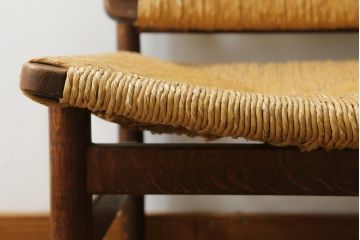 ジャンク品　和製ビンテージ　松本民芸家具　ナラ材　アジアンテイストのお部屋におすすめなラッシチェア(低椅子、ラウンジチェア、ダイニングチェア、椅子、イス、ヴィンテージ)(R-076664)