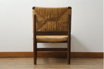 ジャンク品　和製ビンテージ　松本民芸家具　ナラ材　アジアンテイストのお部屋におすすめなラッシチェア(低椅子、ラウンジチェア、ダイニングチェア、椅子、イス、ヴィンテージ)(R-076664)