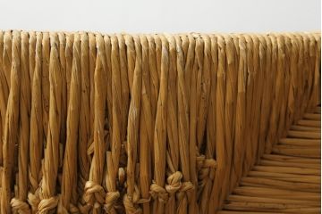 ジャンク品　和製ビンテージ　松本民芸家具　ナラ材　アジアンテイストのお部屋におすすめなラッシチェア(低椅子、ラウンジチェア、ダイニングチェア、椅子、イス、ヴィンテージ)(R-076664)