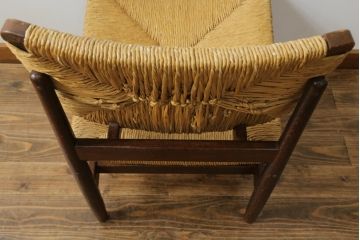 ジャンク品　和製ビンテージ　松本民芸家具　ナラ材　アジアンテイストのお部屋におすすめなラッシチェア(低椅子、ラウンジチェア、ダイニングチェア、椅子、イス、ヴィンテージ)(R-076664)