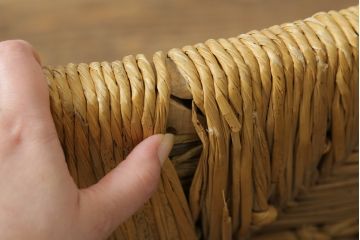 ジャンク品　和製ビンテージ　松本民芸家具　ナラ材　アジアンテイストのお部屋におすすめなラッシチェア(低椅子、ラウンジチェア、ダイニングチェア、椅子、イス、ヴィンテージ)(R-076664)