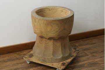 和製アンティーク　総欅(ケヤキ)材　美しい杢目が魅力的な臼(ウス、うす、ディスプレイ、DIY、古道具)(R-076669)