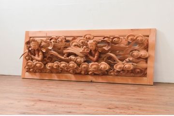 アンティーク建具　立体感のある彫刻が立派な寺社仏閣の欄間1枚(明り取り、明かり取り、ランマ)(R-076684)