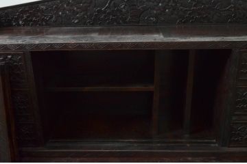 和製ビンテージ　希少な古い時代の軽井沢彫りデスクとスツールのセット(ワークデスク、机、椅子、イス、板座チェア、在宅用、在宅ワーク用)(R-076694)