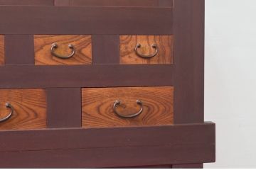 和製アンティーク　美品!!　木目も美しい丸桟引き戸の六尺近江水屋箪笥(収納棚、戸棚、食器棚、キャビネット)(R-076700)